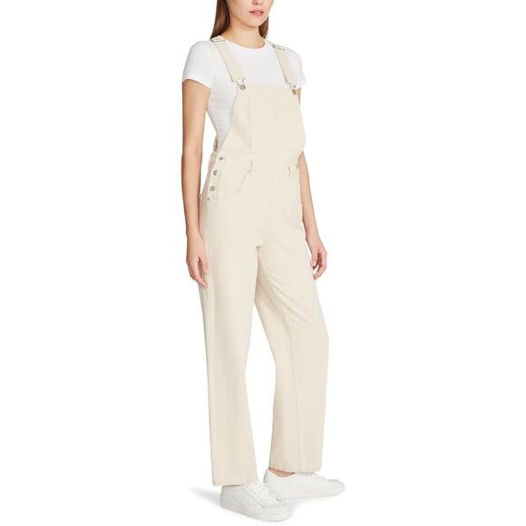 Steve Madden Cobra Adjustable High Rise Jeans Overall Jumpsuit Cream Size XS - Picture 2 of 8